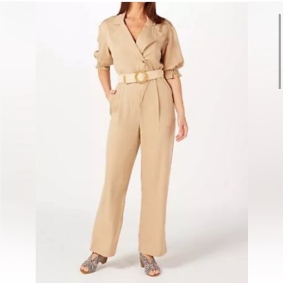 Badgley Mischka tweed collection. Olive green biscuit belted jumper. Size Small - Picture 2 of 11